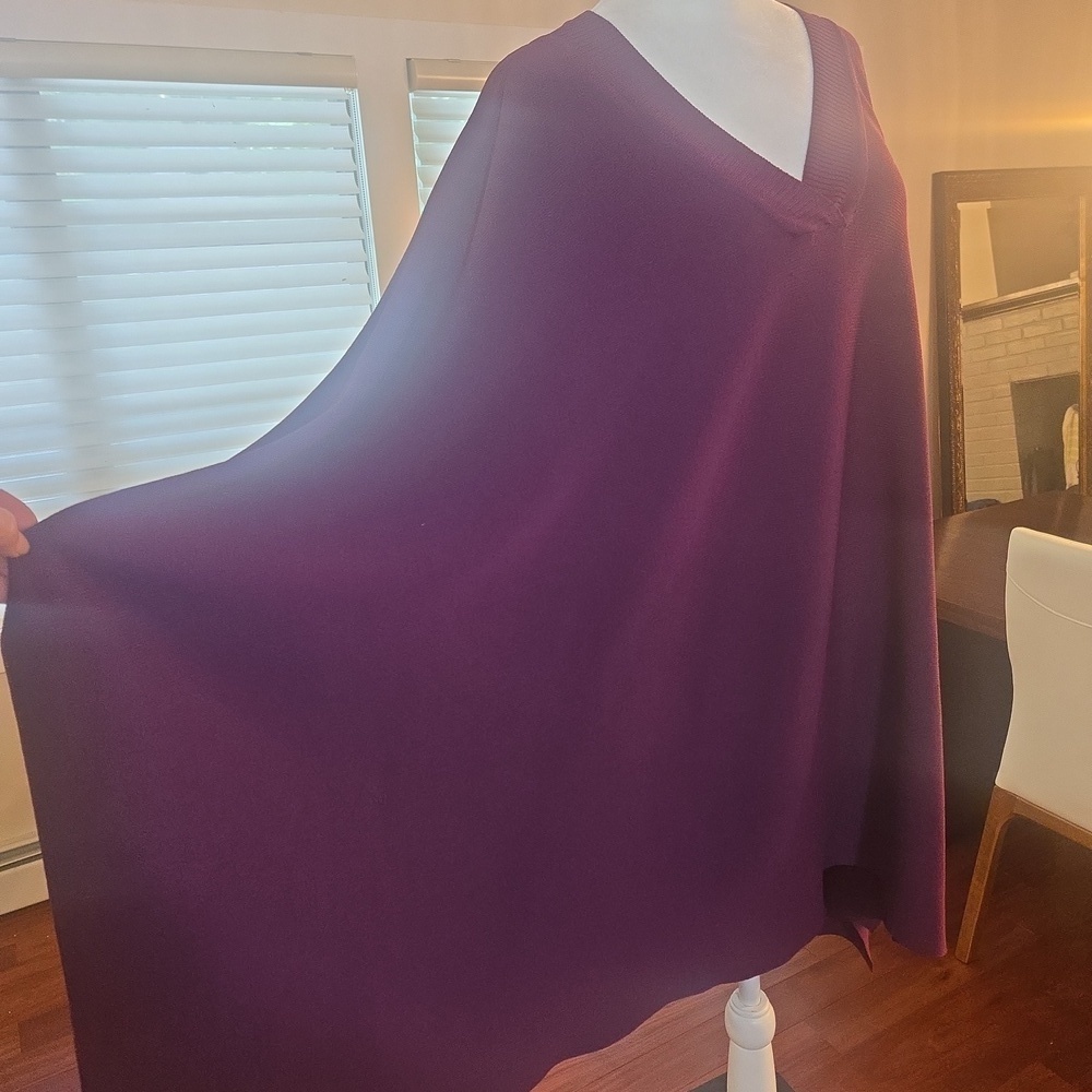Oversized Poncho Cape Knit Sweater Coat Purple Small Medium Glam Boho